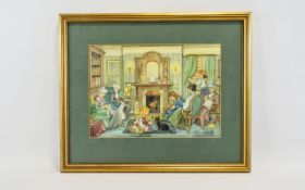 Illustration Interest Original Watercolour By Patience Arnold 1901-1992 'A Cosy Parlour' Patience