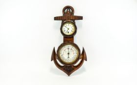 Antique Barometer With Intergrated Clock Wall mounted barometer in the form of an anchor with small