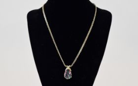 Ladies 9ct Gold Large Pear Shaped Mystic Quartz and Diamond Set Pendant.