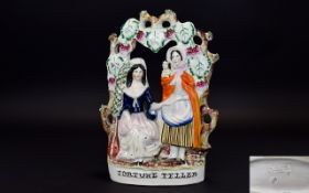 Staffordshire Pottery 19th Century Group Figure of The Fortune Teller,