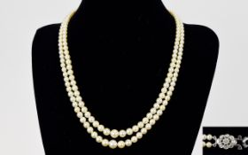 1920's Period - Quality Double Strand Cultured Pearl Necklace with a Fine Quality 9ct White Gold