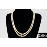 1920's Period - Quality Double Strand Cultured Pearl Necklace with a Fine Quality 9ct White Gold