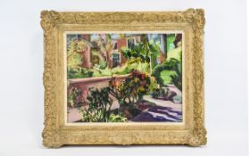 Framed Original Artwork Oil On Board By Juanita Holman Depicting a view from a window,