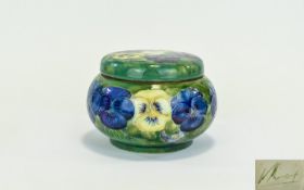 William Moorcroft Signed And Impressive Lidded Powder Bowl In The Pansy Design Early version