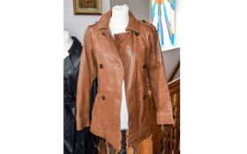 Michael Kors 3/4 Length Tan Leather Jacket. Size Small.