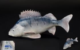 Royal Copenhagen Style Ceramic Fish Figure in the form of a perch ,finished in grey and blue glaze.