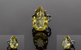 Ladies Large and Impressive Single Stone - Silver Set Dress Ring. The Pear Shaped Faceted Citrine.