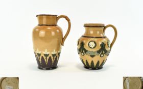 Doulton Lambeth Stone Ware Signed Jugs with Tube lined and Applied Decoration to Body's of Jugs ( 2