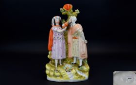 Staffordshire - 19th Century Hand Painted Figural Group Spill Vase of Rebekah and Abraham's Servant