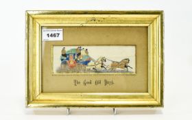 Thomas Stevens 19thC Framed Stevengraph, Titled The Good Old Days, Depicting A Drawn Horse Carriage.