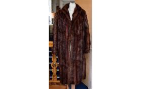 Rabbit Fur Coat, Ladies 3/4 length Coney fur coat in striped russet brown.
