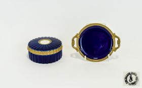 Two Decorative Ceramic Items By John Jenkins A small cobalt blue ceramic trinket box with gilt trim