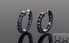 Sapphire Hoop Earrings, round cut deep blue sapphires, totalling 4cts,