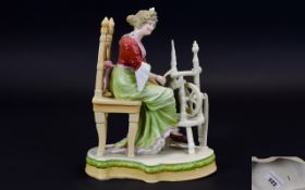 Sitzendorf 19th Century Hand Painted Porcelain Figurine of Young Woman In 19th Century Costume
