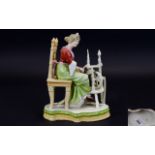 Sitzendorf 19th Century Hand Painted Porcelain Figurine of Young Woman In 19th Century Costume