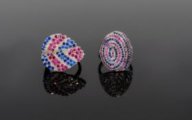 Ladies Fashion Silver Set Dress Rings ( 2 ) Two In Total. Set with Rubies and Sapphires.