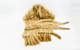 Blonde Mink Stole And Full Pelt Stole Vintage mink wrap with wide shawl collar and six tails to hem.