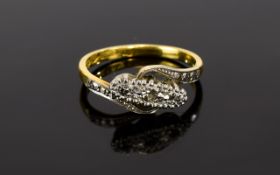 18ct Gold & Platinum Three Stone Diamond Ring, Set With Three Diamond Chips,
