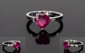 Ladies - Attractive Single Silver Set Stone Ruby Ring.