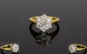 18ct Gold Diamond Cluster Ring with a Flower head Setting, Set With 7 Round Modern Brilliant Cut