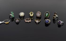 A Good Collection of Sterling Silver Stone Set Dress Rings ( 12 ) Twelve In Total.