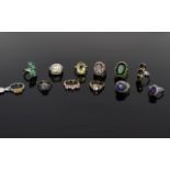 A Good Collection of Sterling Silver Stone Set Dress Rings ( 12 ) Twelve In Total.