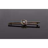 Ladies 15 Carat Gold and Platinum Bar Brooch. set to centre 3 old cut pavee set diamonds not