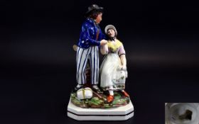 Staffordshire - Early 19th Century Pearl-ware Figure Group of a Young Sailor and His Young