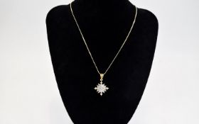 Diamond Cluster Pendant, a square of 16 close set, round cut diamonds,