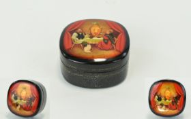 Fine Quality Russian Lacquer Table Box 'Tea Party' Hand painted depicting miniature painting of a