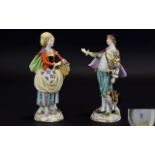 Volkstedt Pair of Romantic Figures, hand painted, dressed in polychrome 18th century attire,