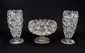 A Small Collection Of Cut Glass Items Three in total to include a pair of matching faceted glass