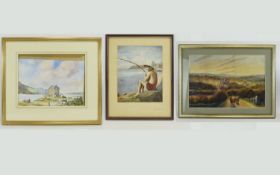 A Collection Of Framed Watercolours And A Hand tinted Photographic Print Three in total to include