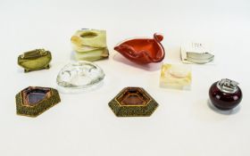Smoking Interest, Collection Of Ashtrays In Glass And Onyx,