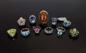A Collection of Stone Set Silver Dress Rings.