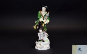 Ruckingen - Late 19th Century German Hand Painted Porcelain Figure of a Musician Dressed In 19th