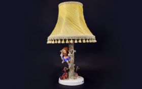 M.J. Hummel Hand Painted Figural Table Lamp ' Little Girl up a Tree ' Little Dog with Her Shoe. c.