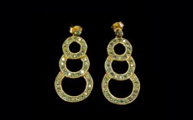 Ladies Stylish Pair of Stone Set Vintage 9ct Gold Drop Earrings. Fully Hallmarked for 9ct Gold.