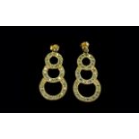 Ladies Stylish Pair of Stone Set Vintage 9ct Gold Drop Earrings. Fully Hallmarked for 9ct Gold.