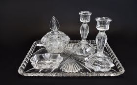 Cut Glass Dressing Table Vanity Set A vintage set comprising central faceted glass tray,