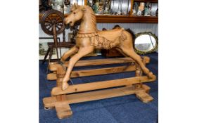 Carved Pine Rocking Horse of Solid Construction. In Very Good Condition.
