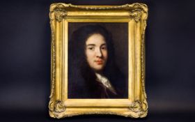 17thC Oil On Canvas, Portrait Of A Gent, Title To Reverse Sir William Temple By Sir Peter Lely,