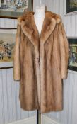 Golden Blonde Mink Coat Three quarter vintage coat in plush blonde mink with side seam pockets and