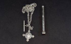 Silver Double Albert Chain With Attached St Johns Ambulance Fob & T-Bar,