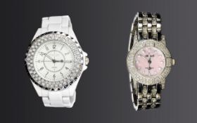 Sinobi - Ladies Fashion Style Quartz White Ceramic and Steel Bracelet Watch.