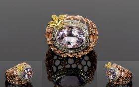 Rose de France Amethyst Honeycomb and Bee Ring, a 5.