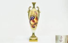 Royal Worcester Hand painted And Signed Tall Twin Handle Classical Shaped Vase Fallen Fruits still