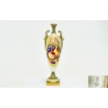 Royal Worcester Hand painted And Signed Tall Twin Handle Classical Shaped Vase Fallen Fruits still