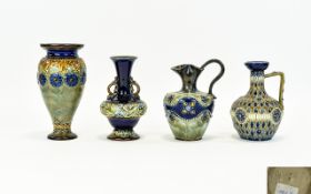 A Small Collection of 19th Century Doulton Lambeth Jugs and Vases ( 4 ) Four In Total.