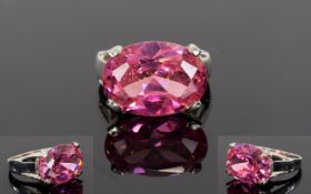 A Large and Impressive Silver Set Pink Topaz Single Stone Dress Ring,